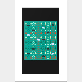 Winter bear pattern in green Posters and Art